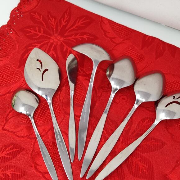 7X Serving Set Oneida Oneidacraft Deluxe Stainless Wintersong Spoons Ladle - Picture 6 of 11